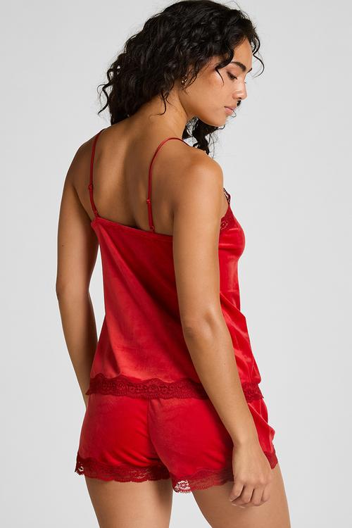 Pj cami velours scallop lace - red