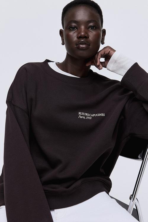 Text-motif sweatshirt - dark brown paris