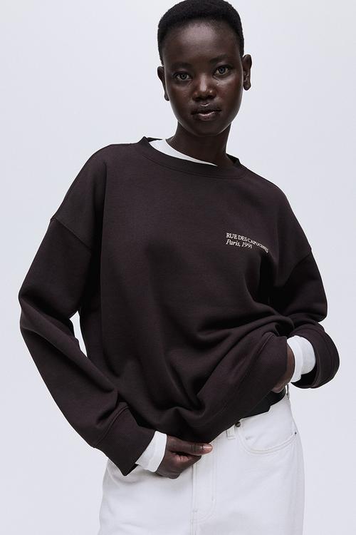 Text-motif sweatshirt - dark brown paris