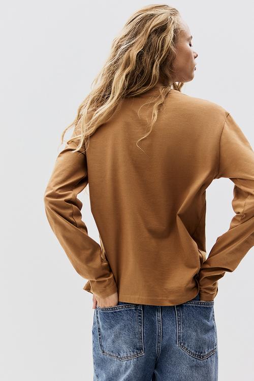 Long-sleeved cotton top - dark beige