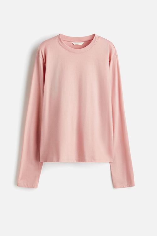 Long-sleeved cotton top - light pink