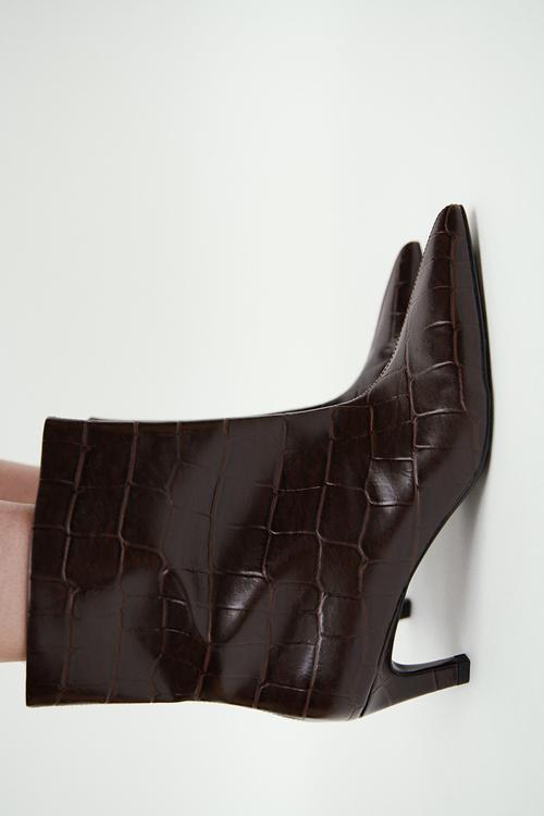 Heeled ankle boots - dark brown/crocodile pattern