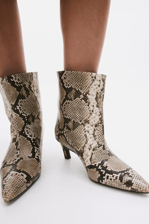 Heeled ankle boots - beige/snakeskin pattern