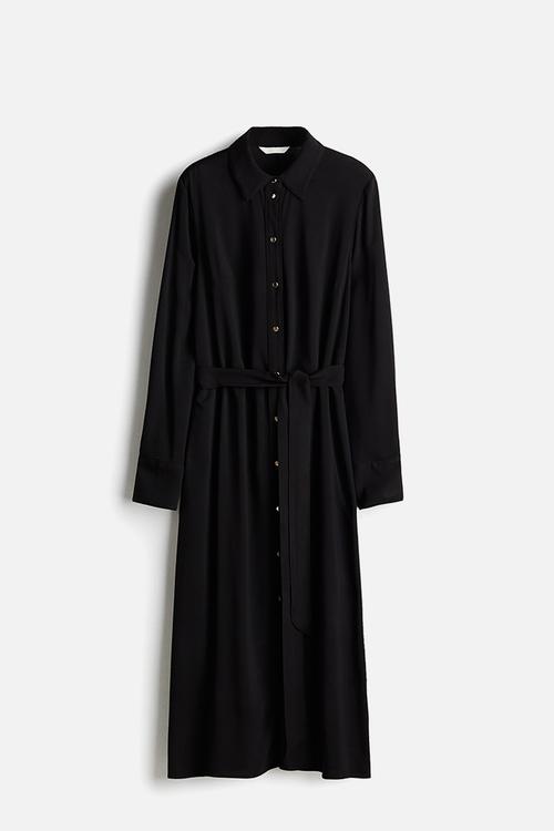Tie-belt shirt dress - black