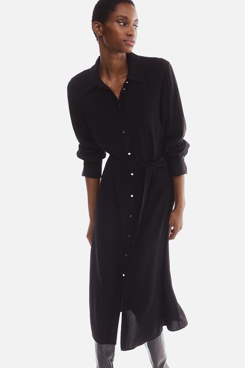 Tie-belt shirt dress - black