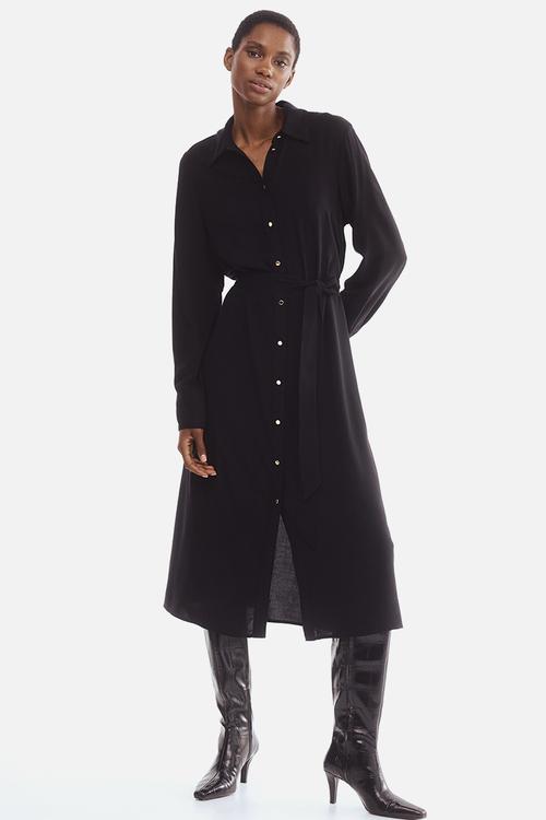 Tie-belt shirt dress - black