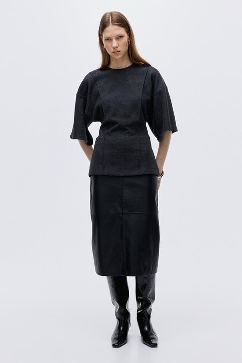 Loose-fit fine-knit top - dark grey marl 