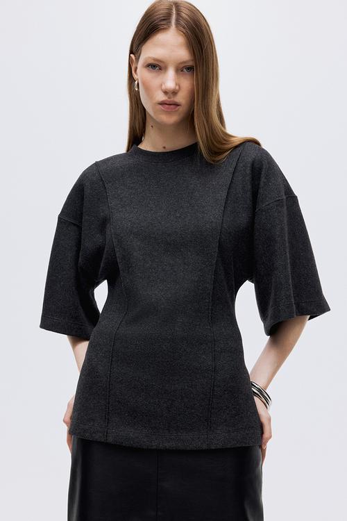 Loose-fit fine-knit top - dark grey marl 