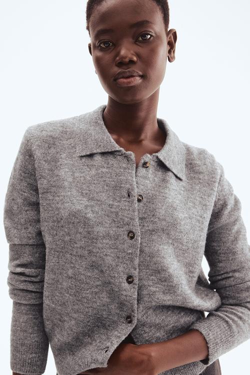 Collared cardigan - grey marl