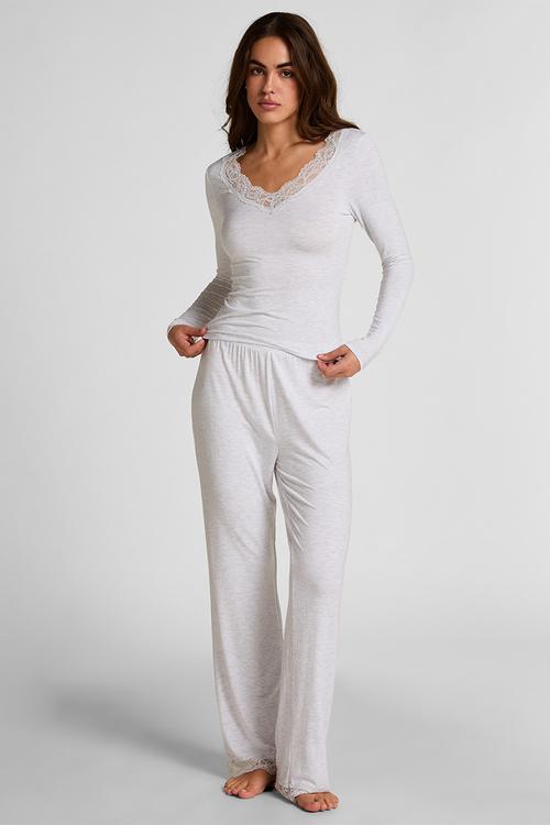 Pj long sleeve jersey modal lace nana - white grey melee
