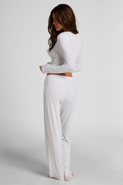 Pj long sleeve jersey modal lace nana - white grey melee
