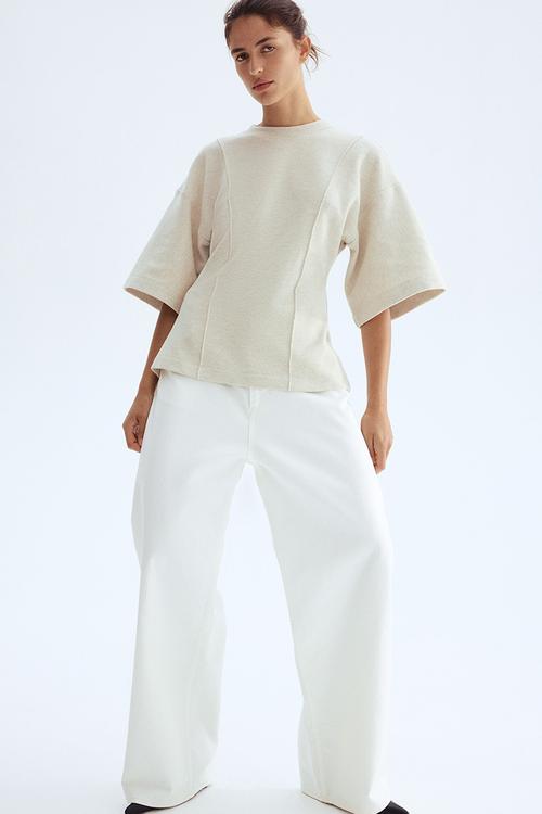 Loose-fit fine-knit top - light beige marl 