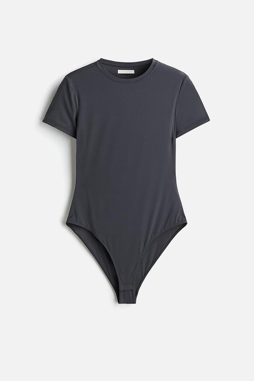 Short-sleeved microfibre body - dark grey
