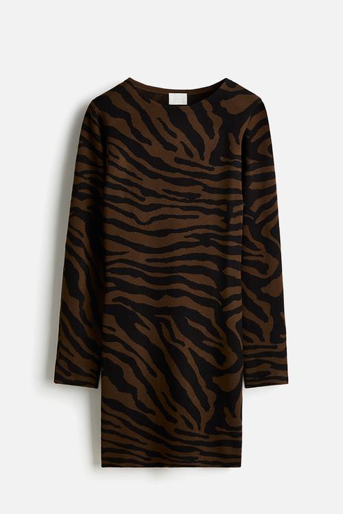 Jacquard-knit dress - dark brown zebra print 