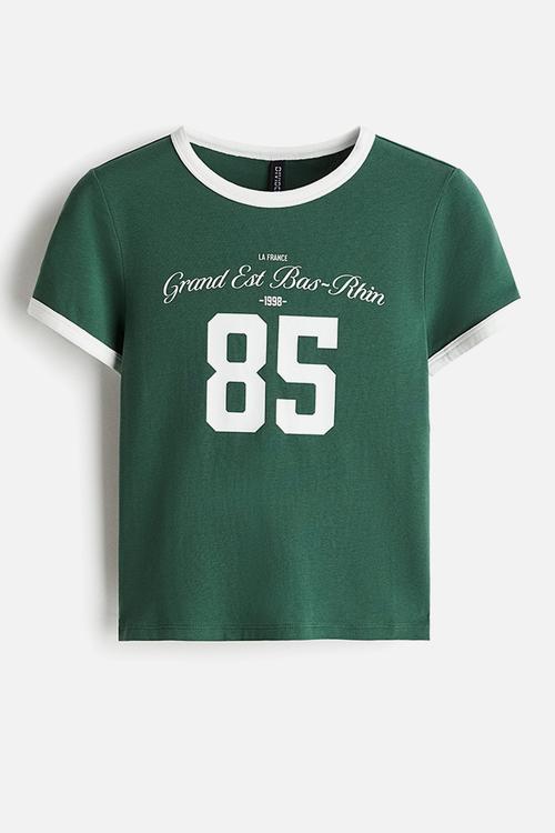 Fitted cotton t-shirt - dark green/85