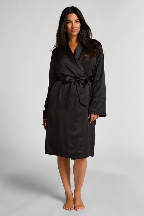 Robe long satin fleece - black