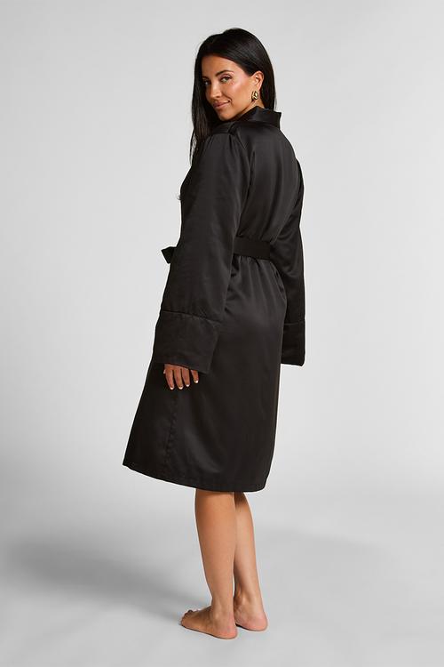 Robe long satin fleece - black