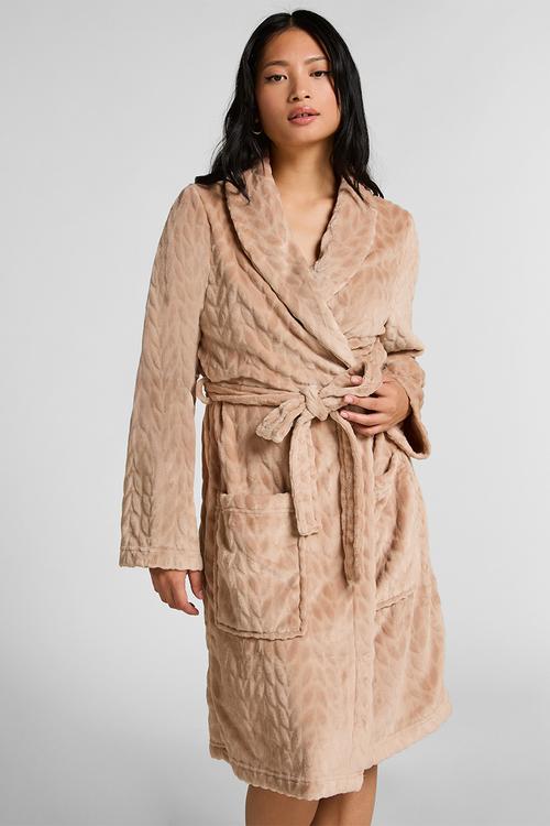 Robe short flannel emb cable - beige