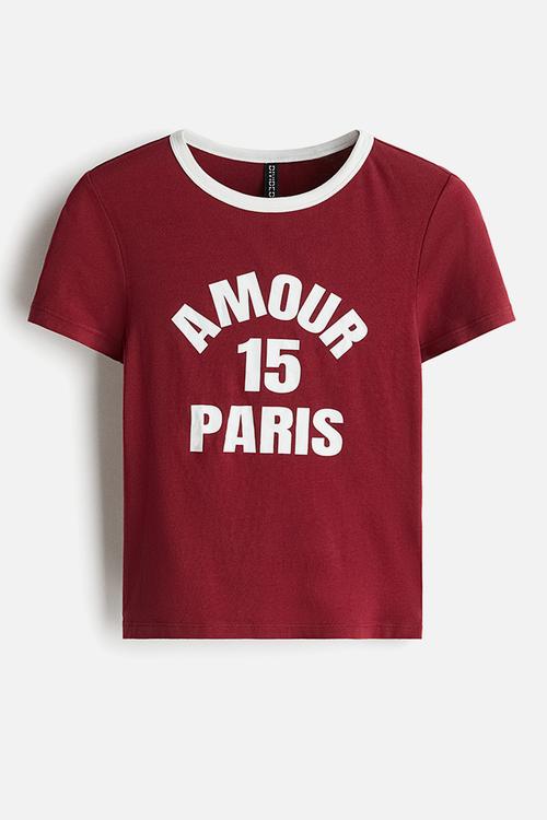 Fitted cotton t-shirt - dark red/amour 