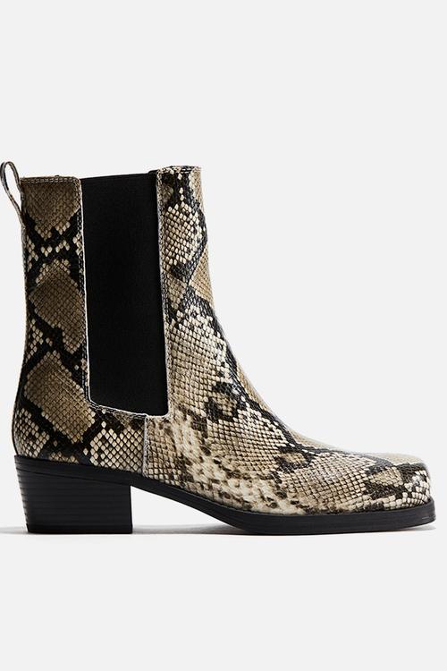 Square-toe chelsea boots - beige/snakeskin pattern