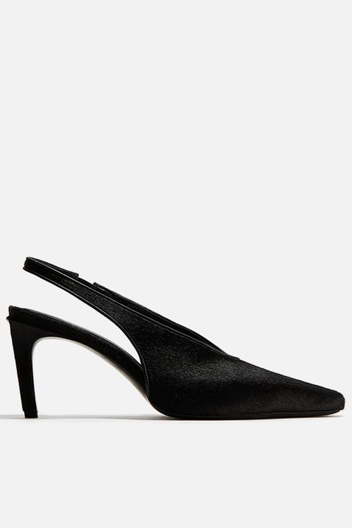 Heeled leather slingbacks - black
