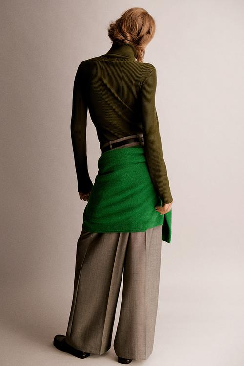 Rib-knit zip-top top - dark khaki green