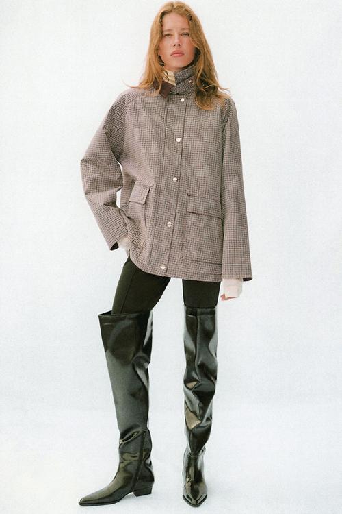 Corduroy-collar jacket - brown checked