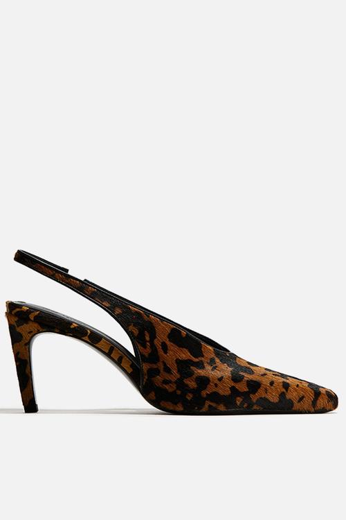 Heeled leather slingbacks - brown/faux leopard