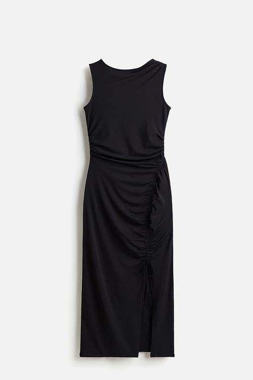Drawstring-detail dress - black