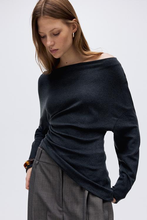 Asymmetric jersey top - dark grey