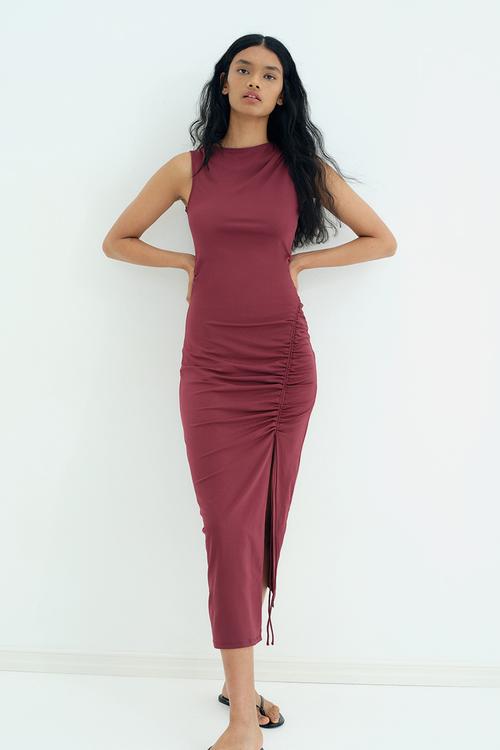 Drawstring-detail dress - burgundy 