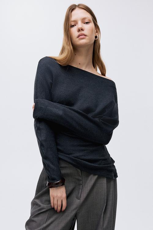 Asymmetric jersey top - dark grey