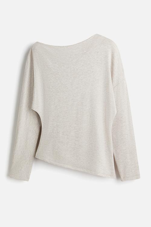 Asymmetric jersey top - light beige marl