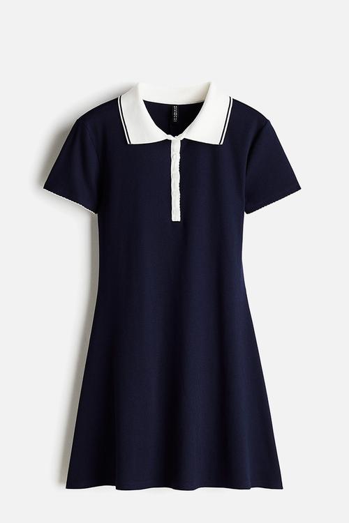 Flared-skirt polo dress - navy blue