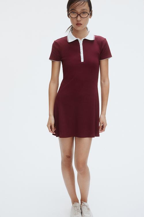 Flared-skirt polo dress - burgundy