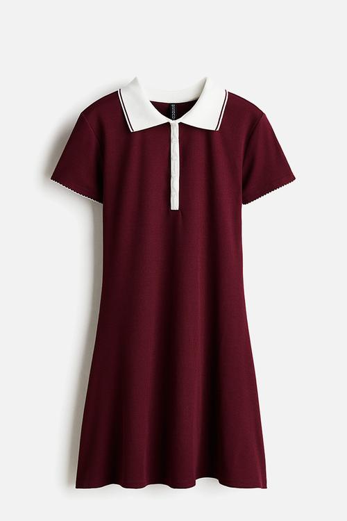 Flared-skirt polo dress - burgundy