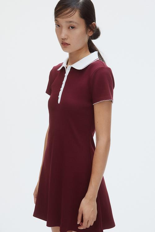 Flared-skirt polo dress - burgundy