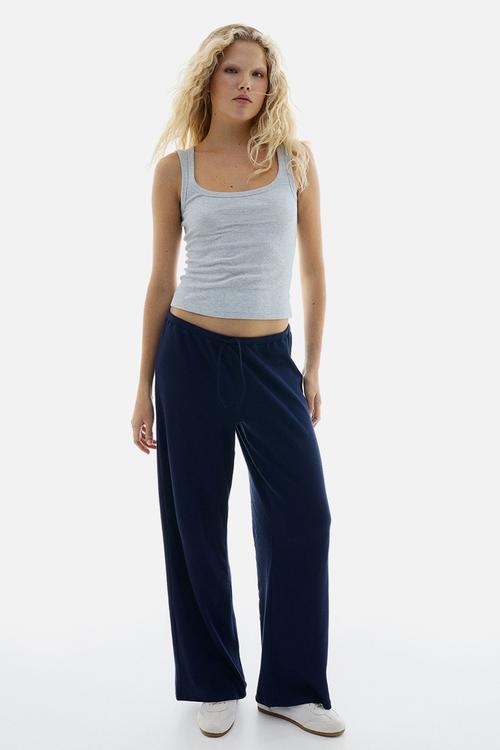 Waffled jersey trousers - navy blue
