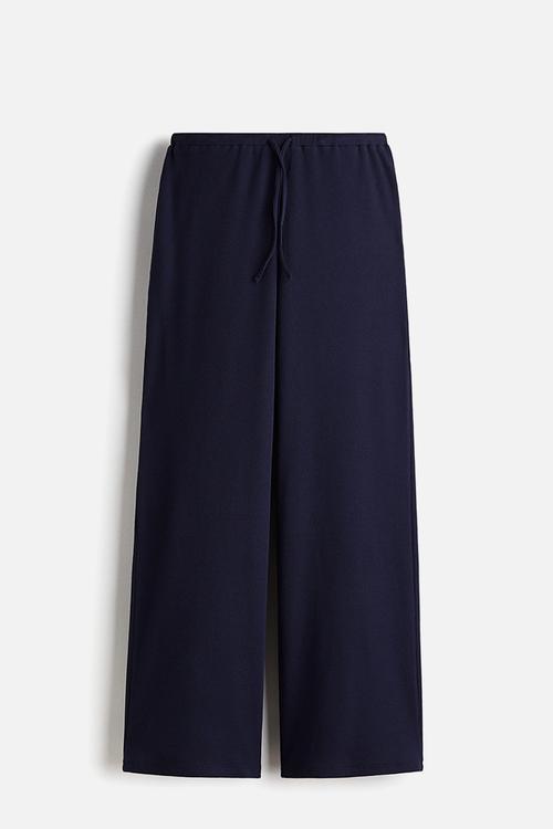 Waffled jersey trousers - navy blue