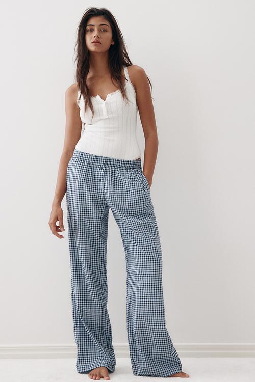 Cotton flannel pyjama bottoms - navy blue checked