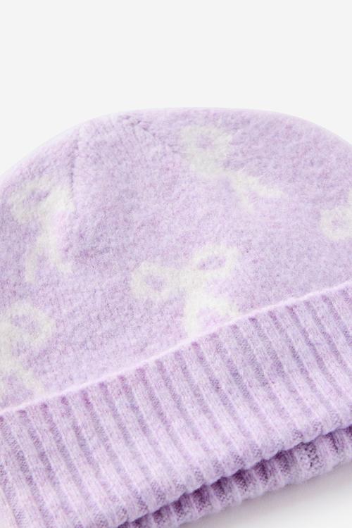 Kids Knit Beanie - Vintage Lilac Marle/Bows