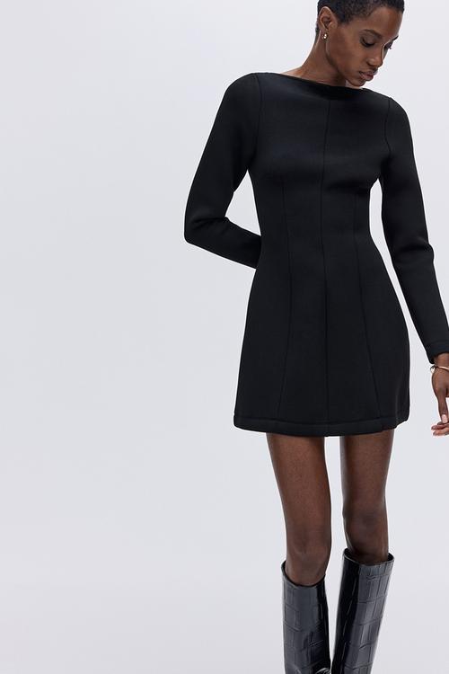 Boat-neck mini dress - black