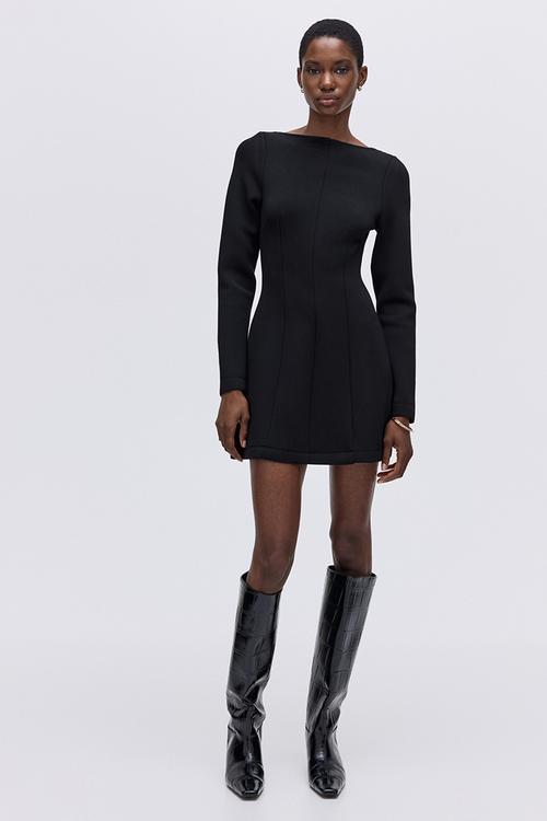 Boat-neck mini dress - black