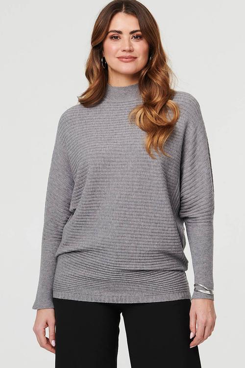 Batwing Ribbed Easy Wearing Knitwear Jersey - Grey