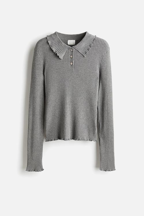 Rib-knit polo jumper - grey marl