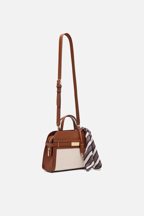 Cambodia Medium Satchel W/ Detachable Strap Bag -Tan/Cream