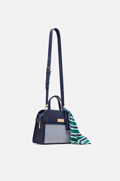 Cambodia Medium Satchel W/ Detachable Strap Bag - Navy
