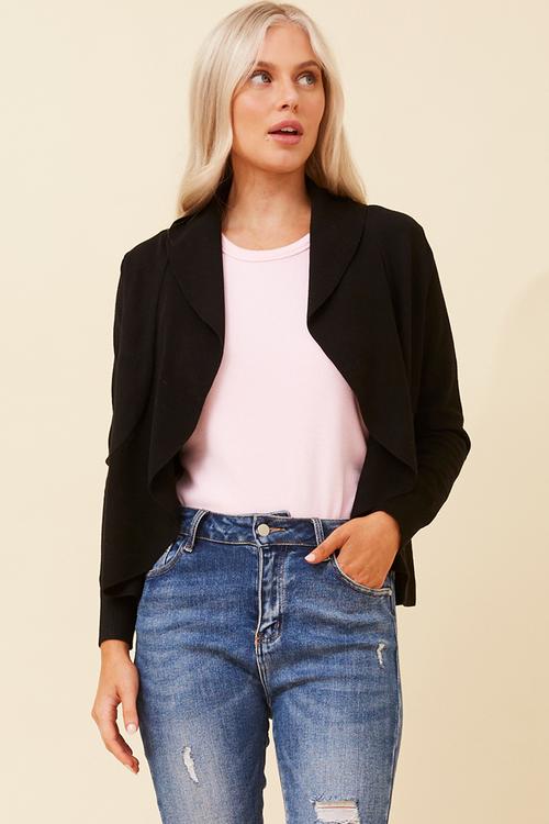Long Sleeve Waterfall Knitwear Cardigan - Black