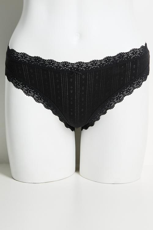 Organic cotton lace bikini brief 3 pack - black/grey marle/butterscotch marle