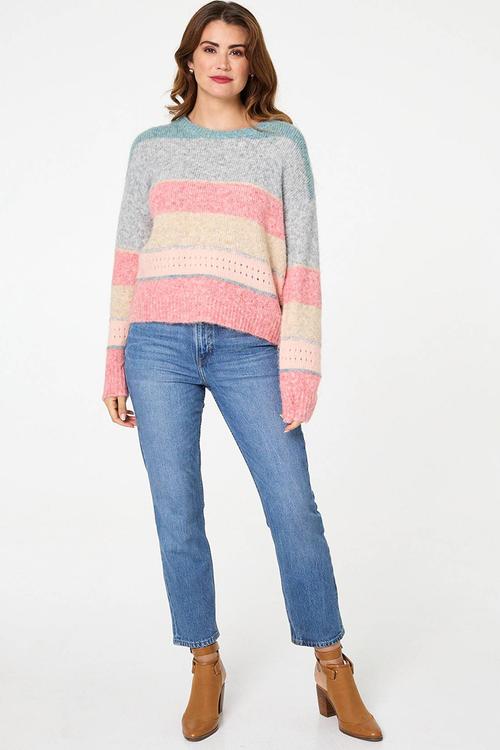 L/S Easy Wearing Stripe Melange Knitwrear Jersey - Multi Pink
